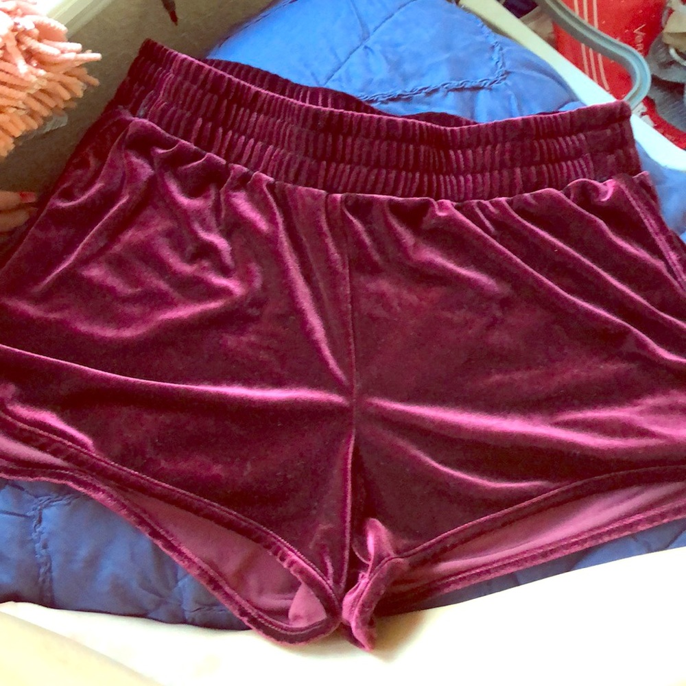 Wine colored velvet shorts